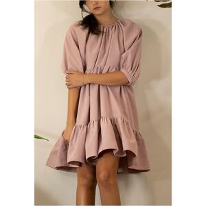 Mulla Baby Doll Ribbon Dress Dusky‎ Pink Medium